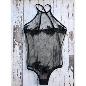 Bluebella Black Mesh High Neck Halter Bodysuit (S)